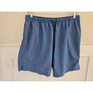 Con.Struct Mens XXL Swim Trunks Blue Red Crab Wave Print Mesh Lined Board Shorts